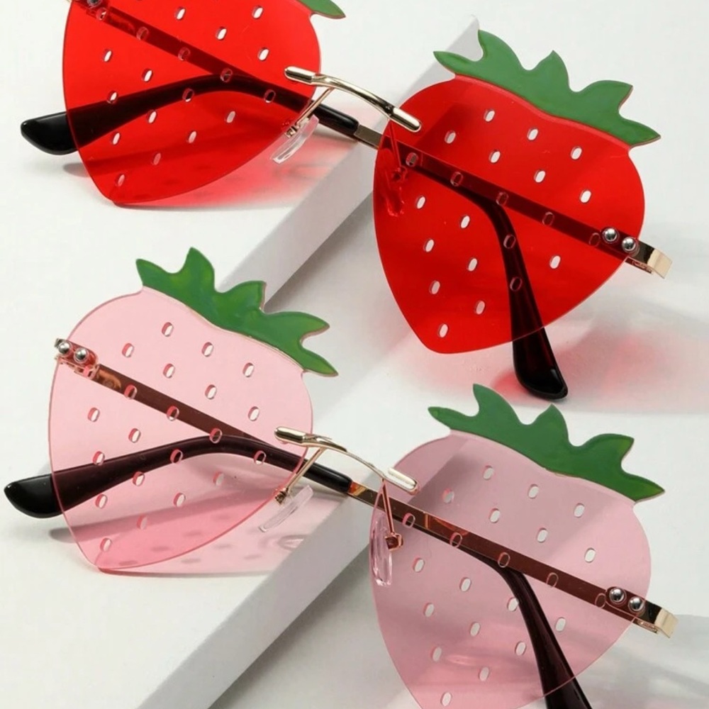 Red and Pink Fruit Sunglasses with Leaf Accents